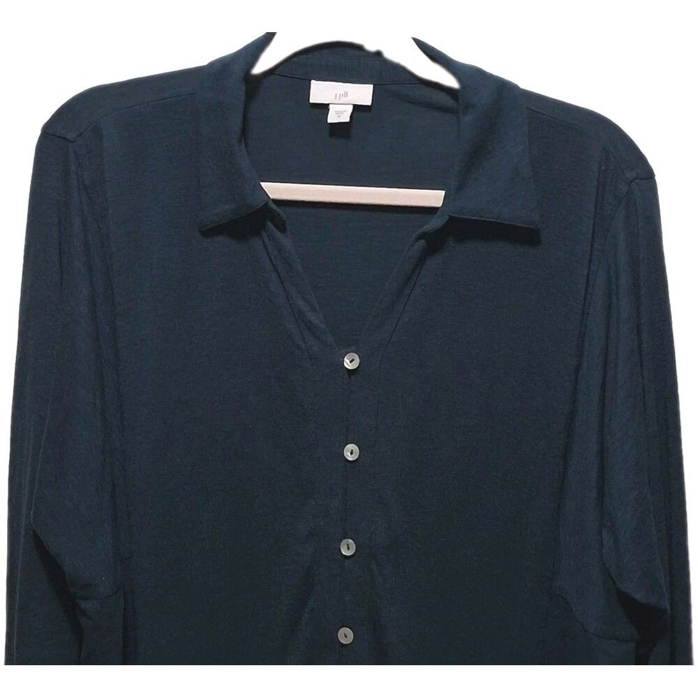 Relaxed Deep Teal Slub Cotton Blend Button-Up Shirt J. Jill Women’s Size M - Picture 4 of 15